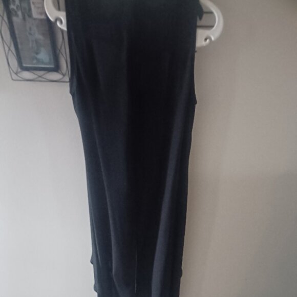 Long Sheer Black Duster Vest Camino Large Slit Slanted Angled Sides Cape Med - Picture 3 of 4